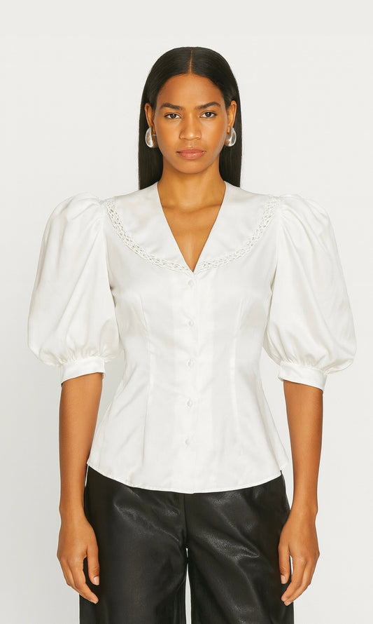 Chemise vintage blanche manche bouffante