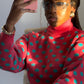 Pull col roulé vintage rose à pois