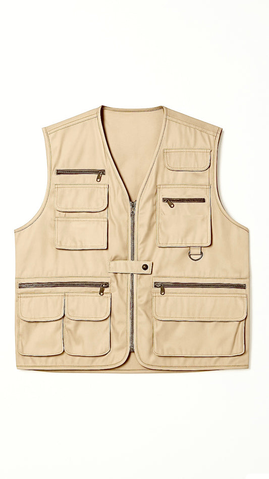 Veste sans manche beige multi-poche