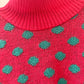 Pull col roulé vintage rose à pois