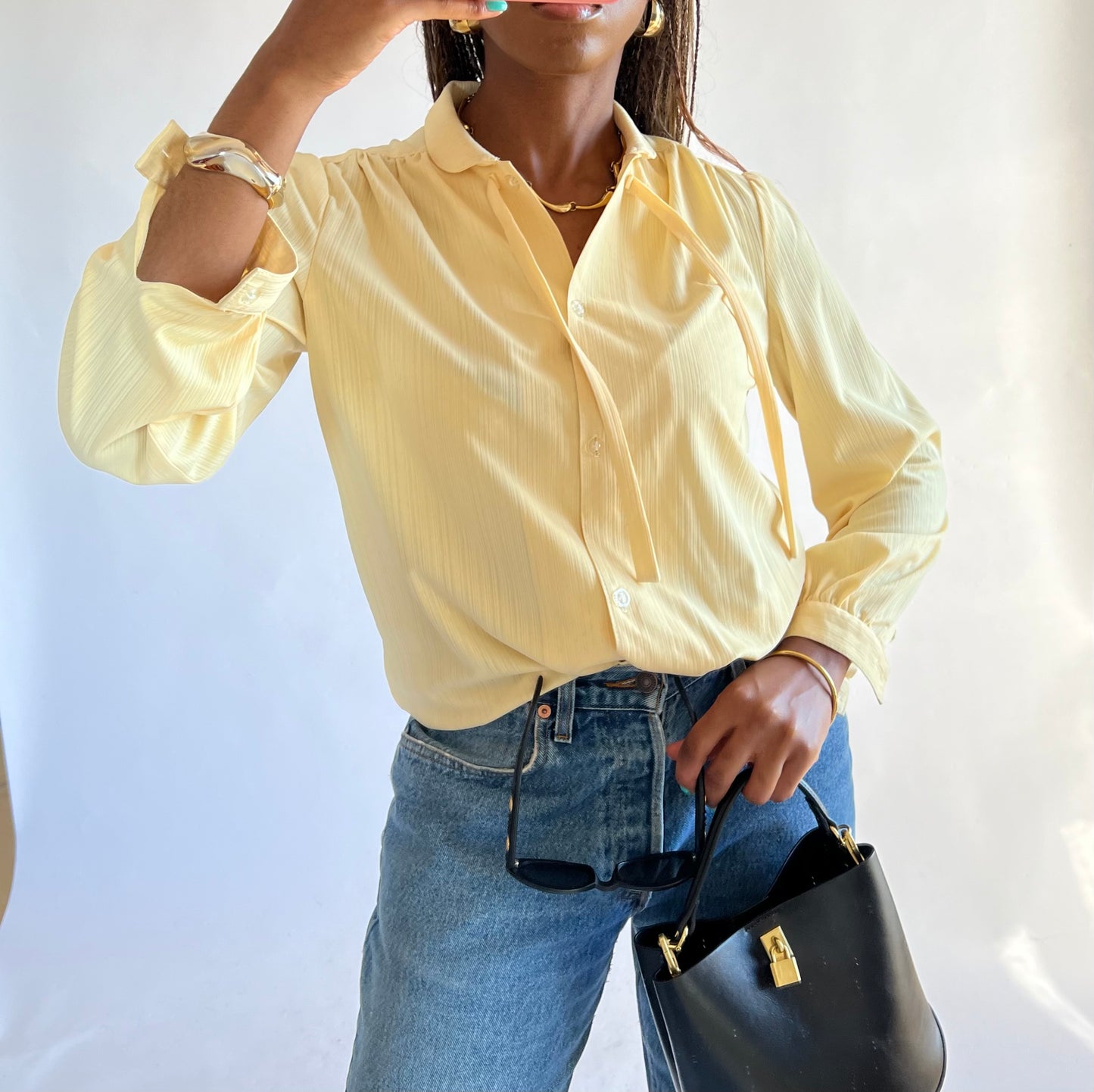 Chemise vintage jaune pastel