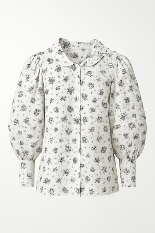 Chemise vintage blanche manche ballon à motif